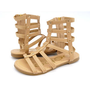 Bebe Girls Gladiator Sandals Big Girl 13 Brown Faux Leather Strappy Side Zipper